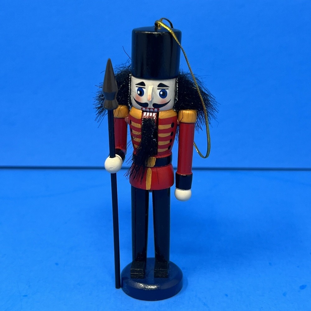 Wooden Nutcracker British Royal Guard With Staff 4.5" Tall Christmas Decoration